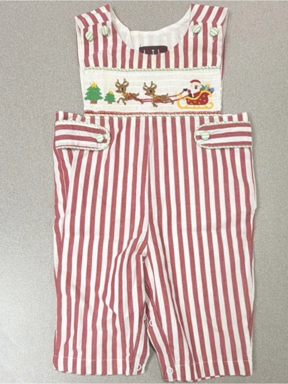 Lil Cactus Christmas Santa Picture Smocked Jon Jon 3-6M Red Pinstripe Baby Boy